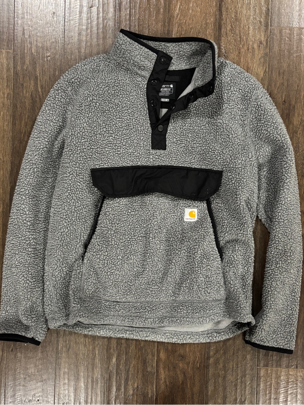 Carhartt Men’s Gray Sherpa Zip-Up Pullover with Black Trim - Medium